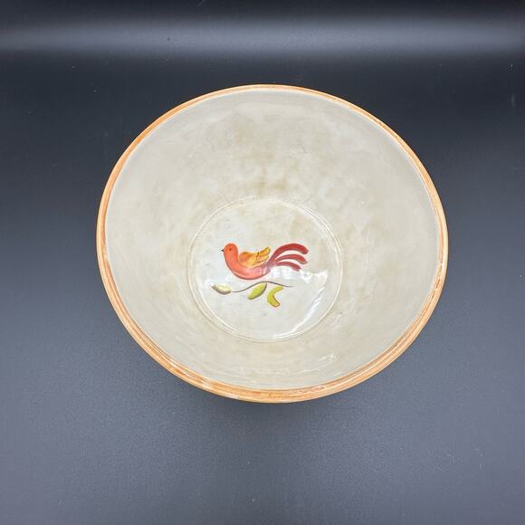 Fitz & Floyd Global Market Lg Cereal Bowl Floral Design Orange Blue Bird - Picture 2 of 3